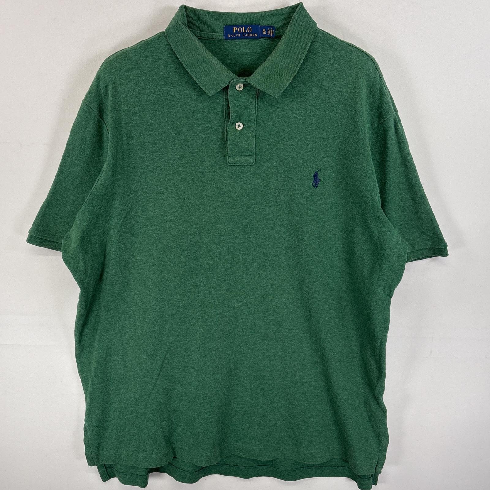 古着 ポロ・ラルフローレン POLO RALPH LAUREN ポロシャツ 2ボタン ワンポイント ロゴ 刺繍 大きいサイズ XL  グリーン 無地 メンズ