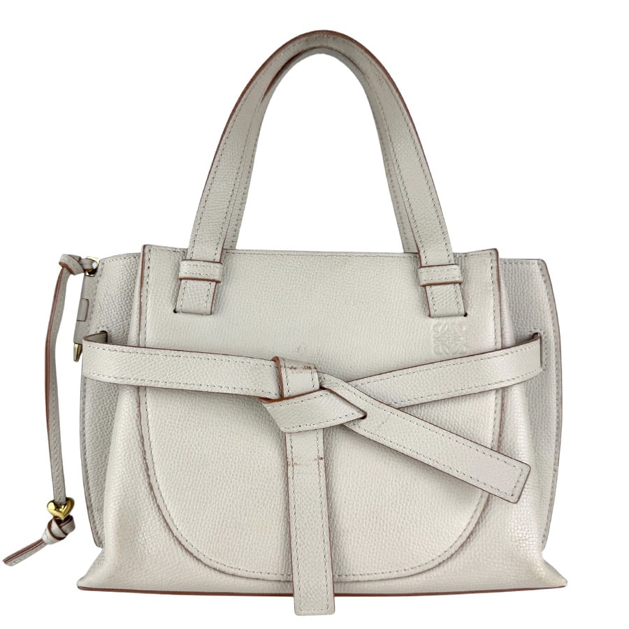 ロエベ LOEWE ハンドバッグ ショルダーバッグ ゲート トップハンドル レザー ライトグレージュ ゴールド レディース【中古】 z9179
