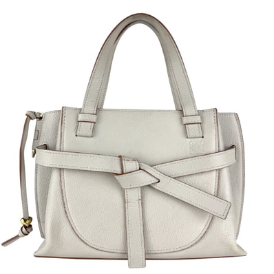 ロエベ LOEWE ハンドバッグ ショルダーバッグ ゲート トップハンドル レザー ライトグレージュ ゴールド レディース【中古】 z9179