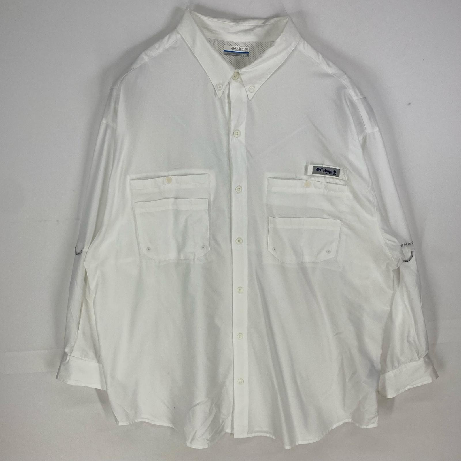 古着 コロンビア Columbia 長袖シャツ PFG フィッシング 胸ポケット 裏メッシュ アウトドア ロングスリーブ 2XL  ホワイト メンズ