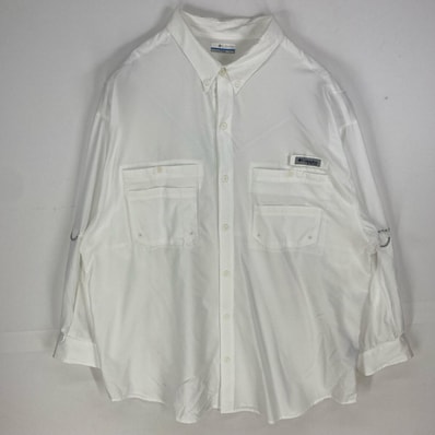 古着 コロンビア Columbia 長袖シャツ PFG フィッシング 胸ポケット 裏メッシュ アウトドア ロングスリーブ 2XL ホワイト メンズ