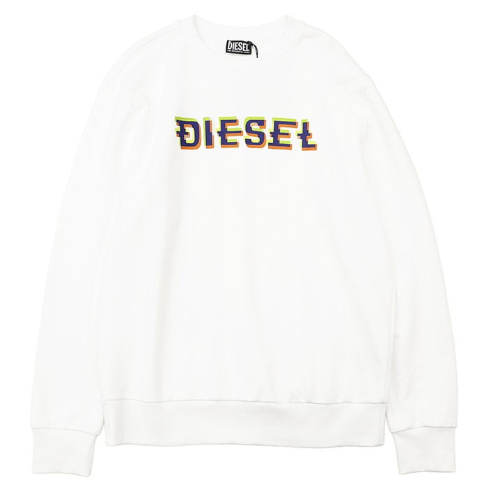 SALE【未使用】DIESEL ディーゼル スウェットシャツ サイズ L メンズ 3D ロゴプリント プルオーバー クルーネック ロングスリーブ 長袖 トップス ホワイト マルチカラー 白 バングラデシュ製