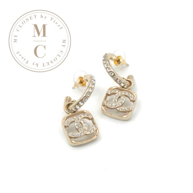 シャネル CHANEL ピアス イヤリング ゴールド ココマーク ハーフフープ ラインストーン