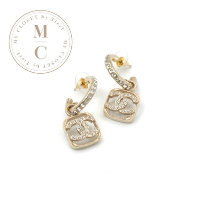 シャネル CHANEL ピアス イヤリング ゴールド ココマーク ハーフフープ ラインストーン