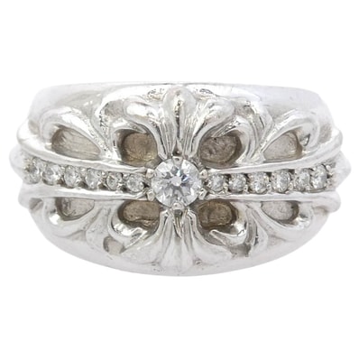 CHROME HEARTS クロムハーツ(原本無) リング 18KWG FLRL CRS ホワイトゴールド フローラルクロスリング パヴェダイヤ シルバー系 21.5号【中古】