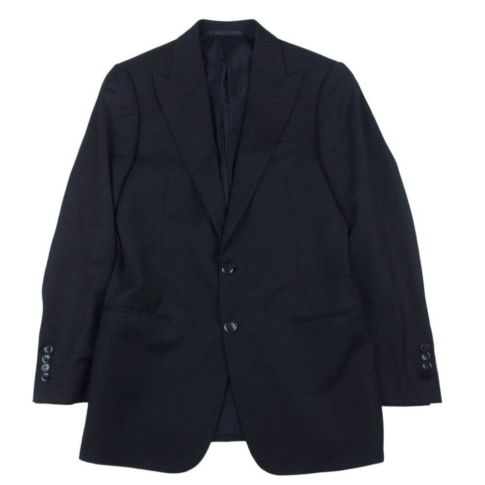 ARMANI COLLEZIONI アルマーニコレッツォーニ テーラードジャケット 1B50S0 イタリア製 2B 本切羽 ピークドラペル ストライプ テーラード ジャケット ブラック系 44【中古】