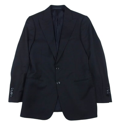 ARMANI COLLEZIONI アルマーニコレッツォーニ テーラードジャケット 1B50S0 イタリア製 2B 本切羽 ピークドラペル ストライプ テーラード ジャケット ブラック系 44【中古】