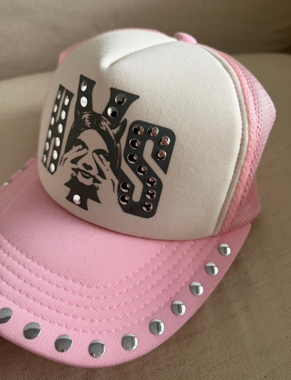 HYSTERIC GLAMOUR See No Evil Studded Mesh Cap "Pink"