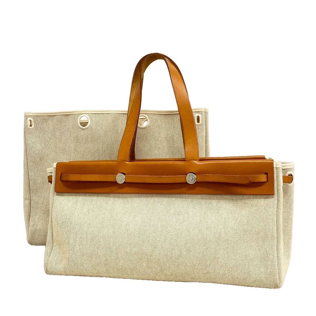 【6id6028】エルメス トートバッグ エールバッグカバス トワルアッシュ ナチュラル シルバー金具 □F刻印【中古】レディース