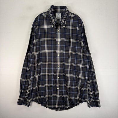 古着 ブルックスブラザーズ Brooks Brothers 長袖シャツ ボタンダウン 胸ポケット M グレー系 チェック メンズ