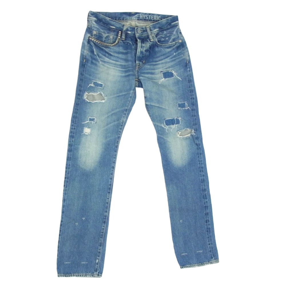 HYSTERIC GLAMOUR ヒステリックグラマー デニムパンツ 0243AP17 SP加工 小窓リメイク スタッズ ストレート デニムパンツ インディゴブルー系 29【中古】