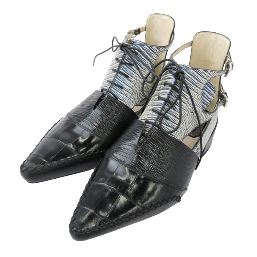 Christian Dior クリスチャンディオール パンプス SM0716 ポインテッドトゥ レースアップ レザー パンプス シューズ ブラック系 35.5【中古】