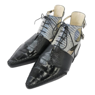 Christian Dior クリスチャンディオール パンプス SM0716 ポインテッドトゥ レースアップ レザー パンプス シューズ ブラック系 35.5【中古】