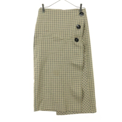 美品 ZARA WOMAN ザラウーマン 千鳥格子 ミモレ丈 ラップ スカート M ブラウン ビッグボタン