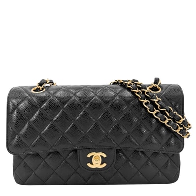 CHANEL シャネル ショルダーバッグ マトラッセ25 ダブルフラップ ダブルチェーン 肩掛け 斜め掛け チェーンショルダー ココマーク ターンロック キャビアスキン ブラック 黒 ゴールド金具 レディース 美品【中古品】