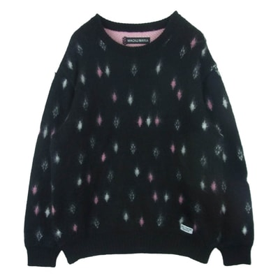 WACKO MARIA ワコマリア 24AW 24FW-WMK-KN19 DIAMOND HEAVY MOHAIR CREW NECK SWEATER ダイアモンド ヘビーモヘア クルーネック セーター ニット ブラック系 L【中古】