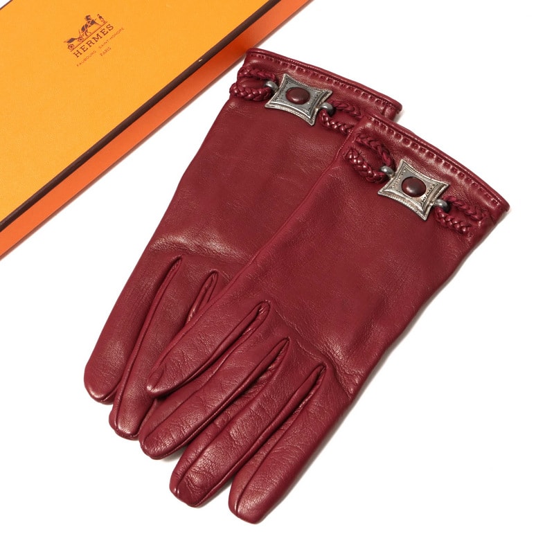 HERMES グレー レザー 手袋 7.5 HERMES グレー レザー 手袋 7.5