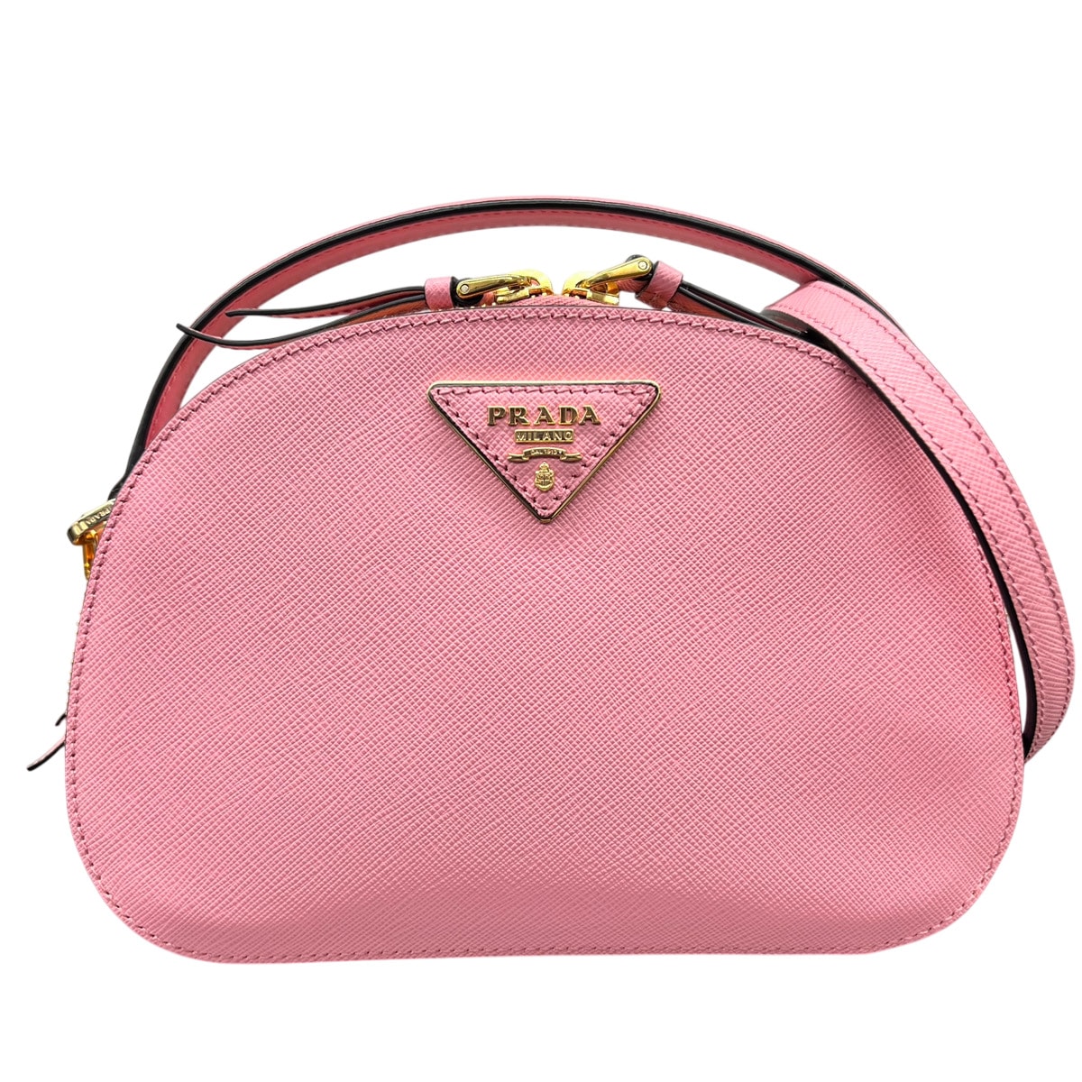 PRADA 希少 展示品級 プラダ オデット 2way ハンドバッグ ショルダーバッグ サフィアーノレザー 1BH123 レザー ピンク トライアングルロゴ 三角プレート ロゴプレート クロスボディ ポシェット SAランク 鑑定済 中古 プラダバッグ