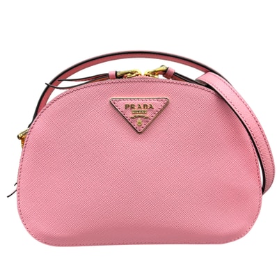 PRADA 希少 展示品級 プラダ オデット 2way ハンドバッグ ショルダーバッグ サフィアーノレザー 1BH123 レザー ピンク トライアングルロゴ 三角プレート ロゴプレート クロスボディ ポシェット SAランク 鑑定済 中古 プラダバッグ