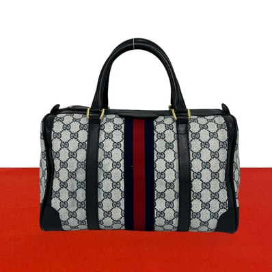 GUCCI グッチ シェリーライン GG 柄 レザー PVC ハンドバッグ ネイビー
82875
