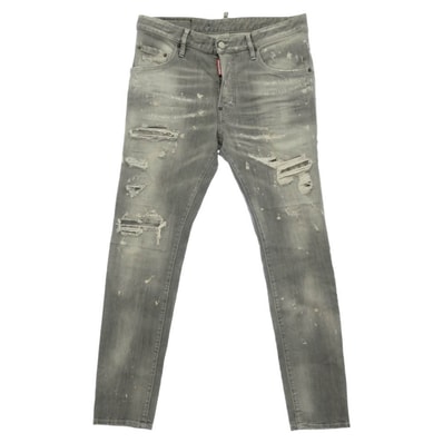 DSQUARED2 ディースクエアード 21AW S71LB0975 S30260 Skater Jean スケーター ダメージ加工 スキニー スリム テーパード デニム パンツ ジーンズ ライトグレー系 48【中古】