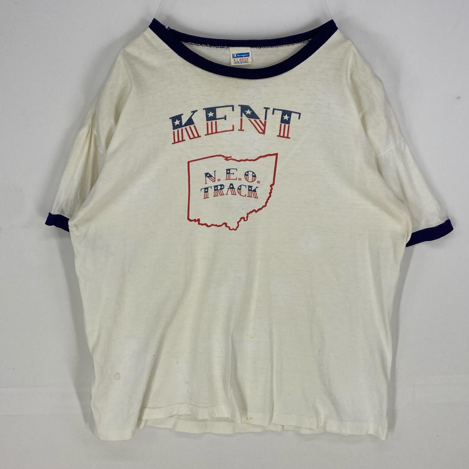 古着 80's/80年代 ヴィンテージ チャンピオン Champion 半袖Tシャツ シングルステッチ デザイン リンガーT XL ホワイト系 メンズ