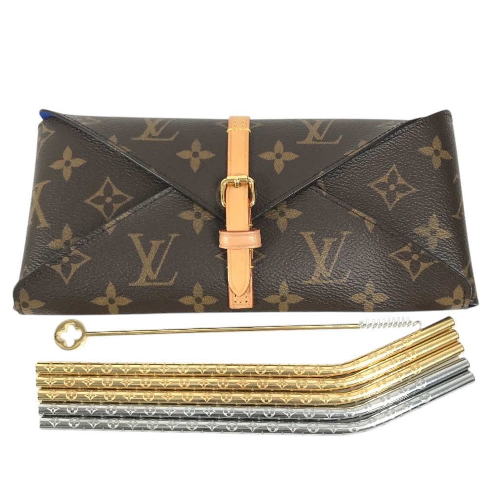 ルイヴィトン LOUIS VUITTON エテュイ6 パイユ  GI0477 モノグラム ストロー6つ&ポーチセット インテリア カトラリー マドラー ストローホルダー オブジェ GP シルバー 未使用