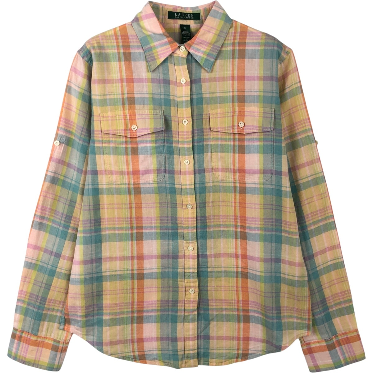 古着 ラルフローレン Ralph Lauren LAUREN ローレン チェック柄 長袖 コットン×リネンシャツ レディースS相当/eaa655184