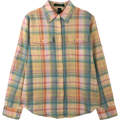 古着 ラルフローレン Ralph Lauren LAUREN ローレン チェック柄 長袖 コットン×リネンシャツ レディースS相当/eaa655184