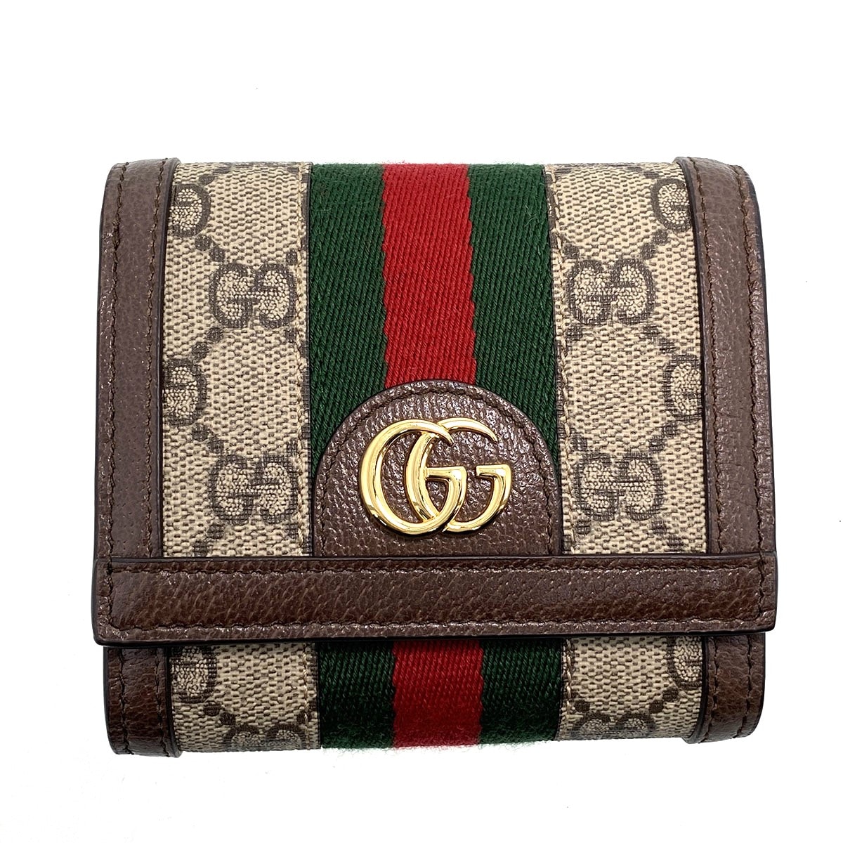GUCCI グッチ オフィディア GG コンパクトウォレット 二つ折り財布 598662 GGスプリームキャンバス ベージュ ブラウン  レディース【中古】