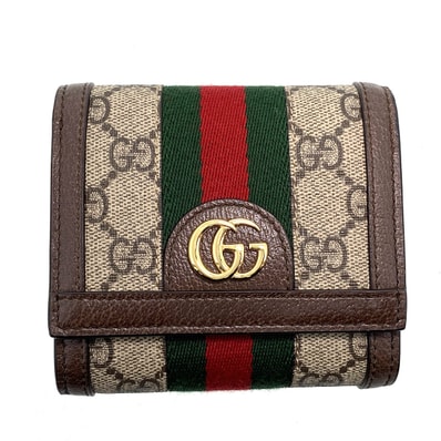 GUCCI グッチ オフィディア GG コンパクトウォレット 二つ折り財布 598662 GGスプリームキャンバス ベージュ ブラウン レディース【中古】