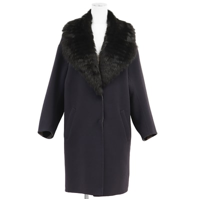 FENDI フェンディ ロングコート サイズ 40 レディース ロシアンセーブル ファー ストライプ ライニング カシミヤ100% アウター ネイビー 紺 イタリア製