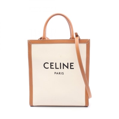 セリーヌ CELINE スモール バーティカル カバ トートバッグ バッグ キャンバス レザー レディース アイボリー系 / ブラウン系 192082BNZ 【中古】