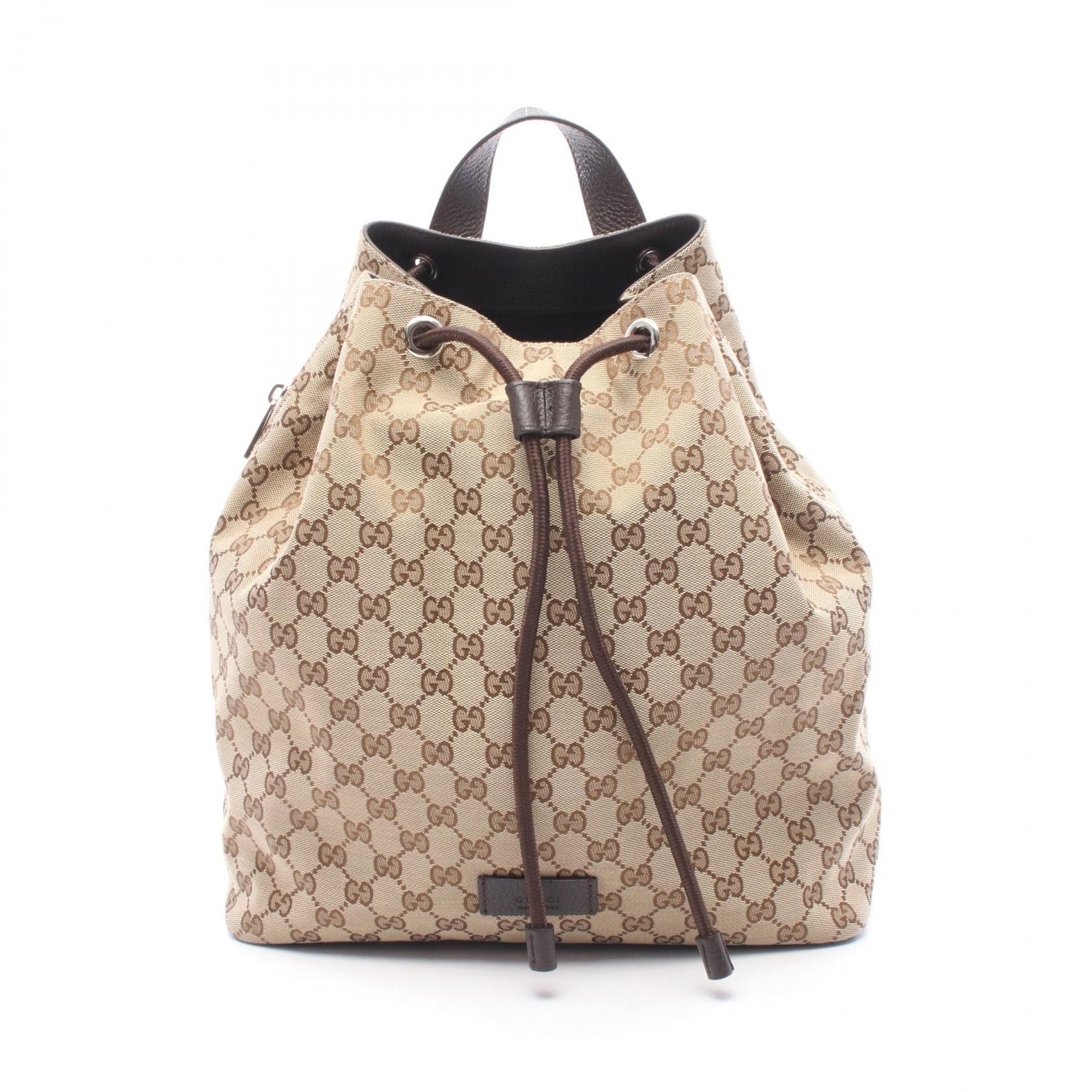 グッチ GUCCI GGキャンバス リュックサック バックパック バッグ キャンバス レザー レディース ベージュ系 / ブラウン系 449175 【中古】