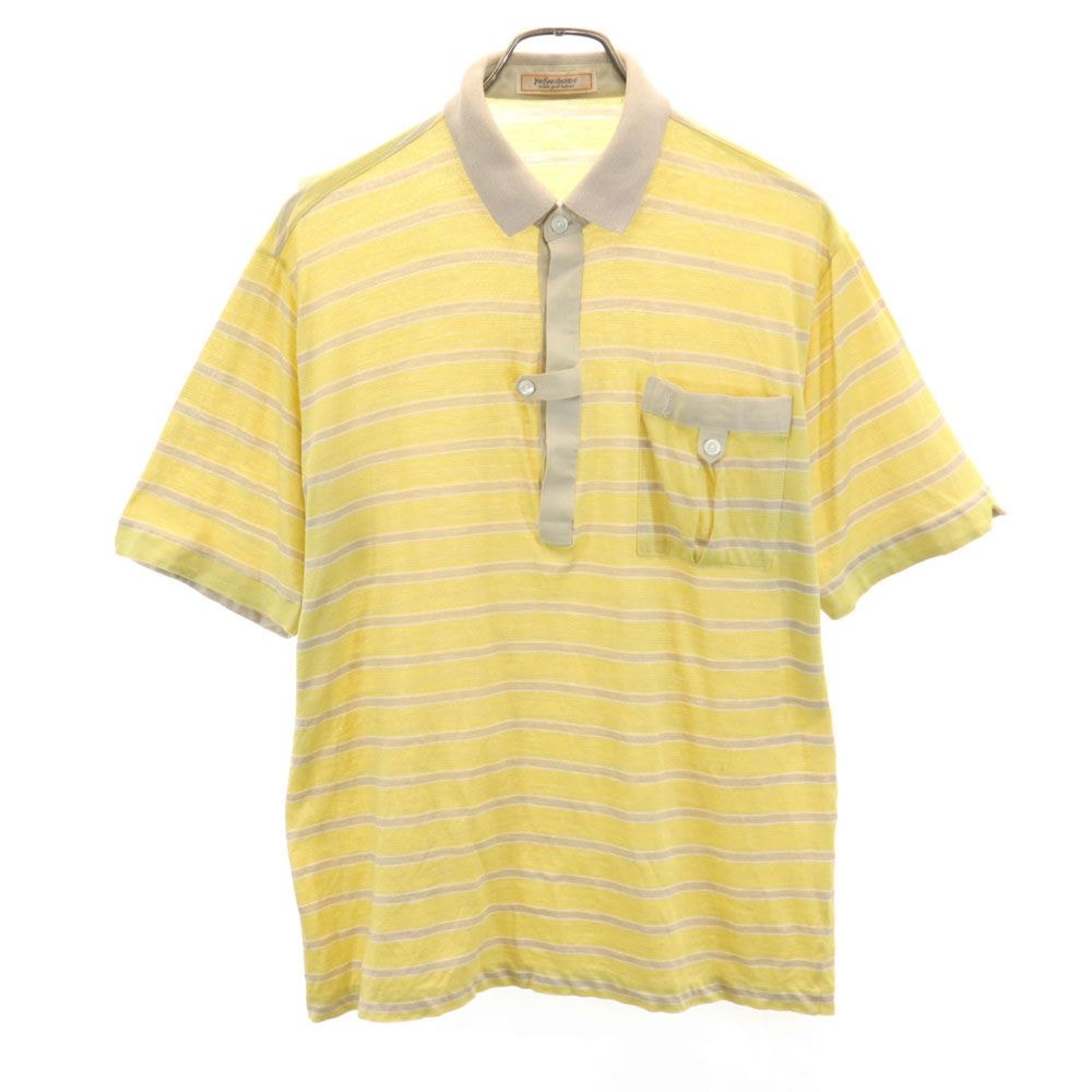 YVES SAINT LAURENT イヴサンローラン 90s オールド 日本規格 ボーダー 半袖 ポロシャツ L イエロー系