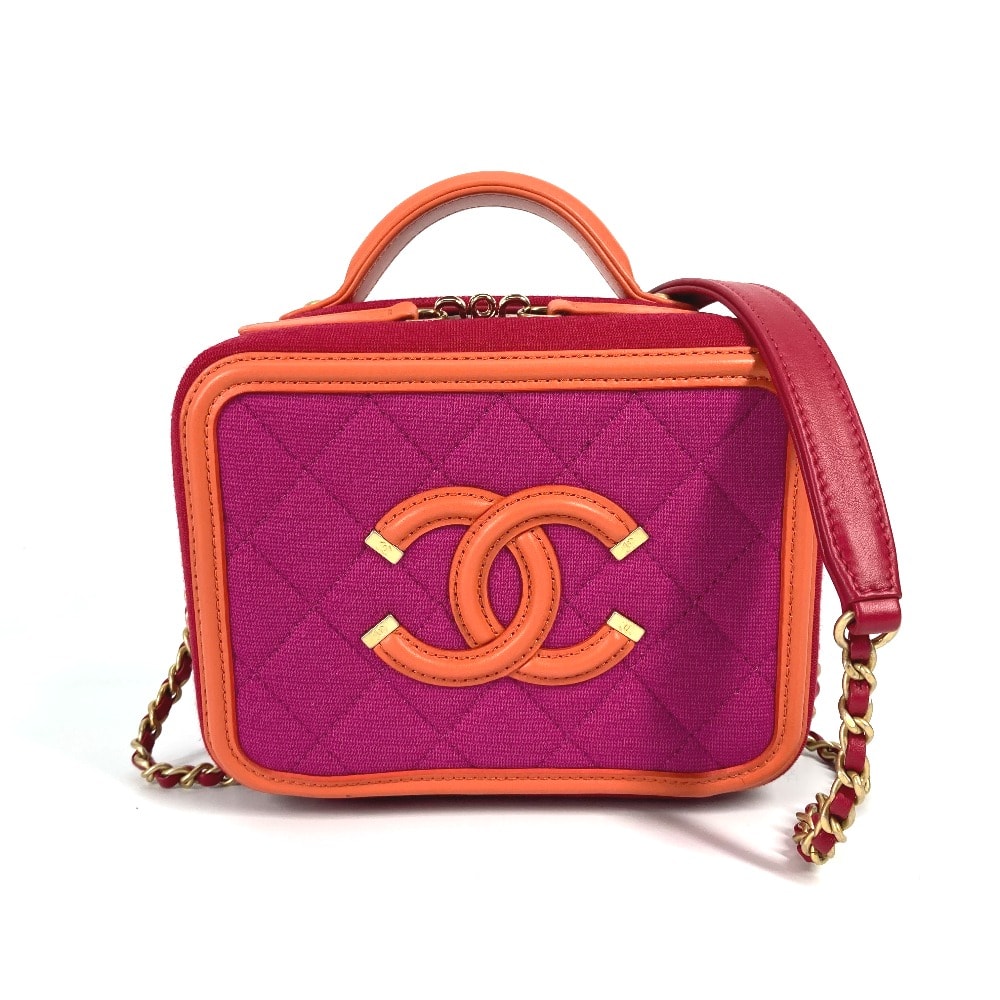 シャネル CHANEL CC フィリグリー バニティバッグ ココマーク 斜め掛け 2WAYバッグ チェーン ショルダーバッグ キャンバス/レザー レッド 新品同様