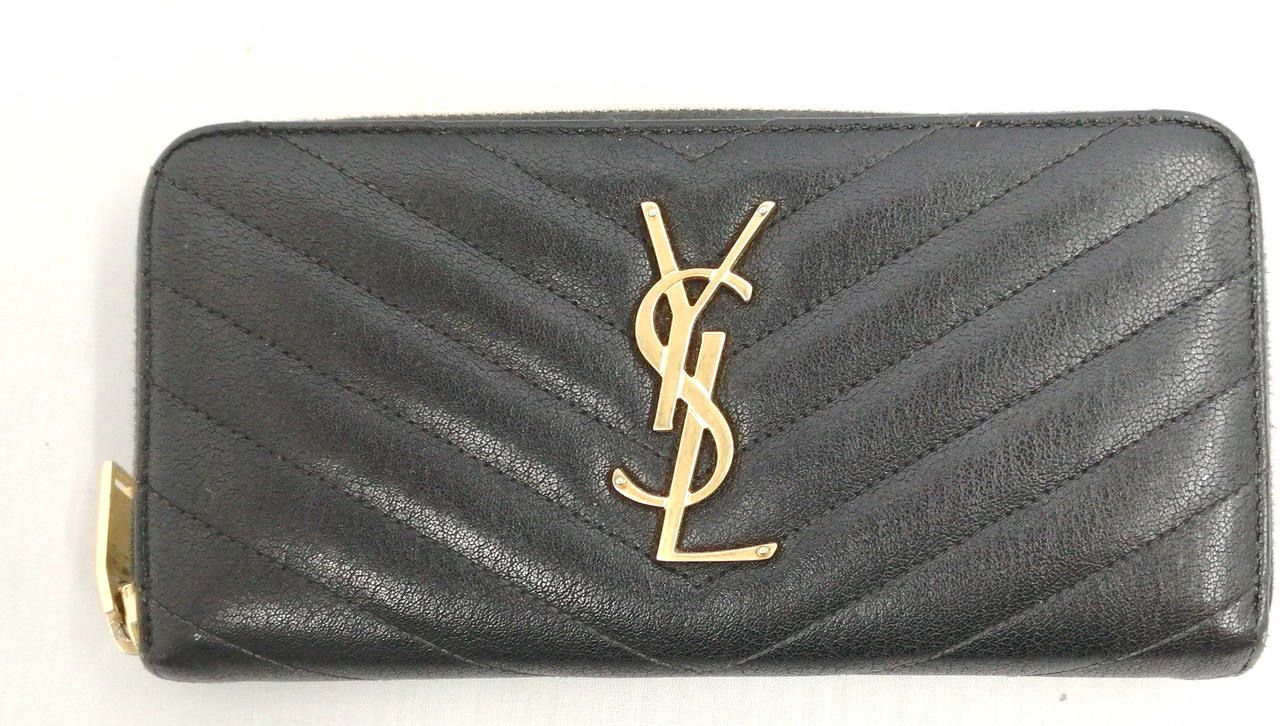 Saint Laurent Monogram Zip Around Wallet In Grain De Poudre Embossed Leather "Black"
