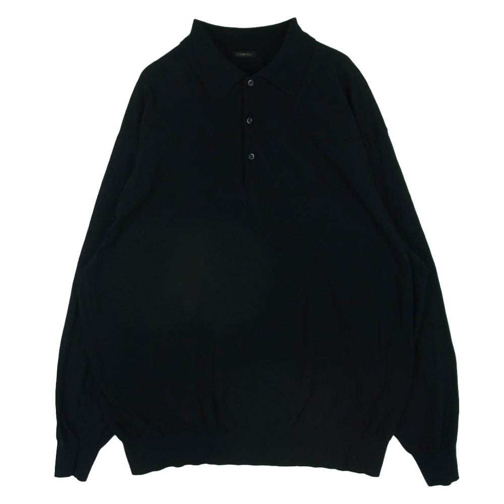 COMOLI コモリ 25SS B01-06003 コットン ニット ポロシャツ 長袖 日本製 ブラック系 3【中古】