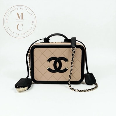 シャネル CHANEL バッグ ショルダーバッグ キャビアスキン ベージュ ブラック ゴールド ココマーク CCフィリグリー バニティ 2way チェーン