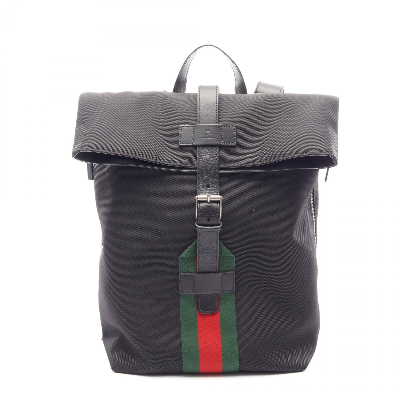 グッチ GUCCI シェリーライン リュックサック バックパック バッグ レザー ナイロンキャンバス メンズ ブラック系 / マルチカラー 619749 【中古】