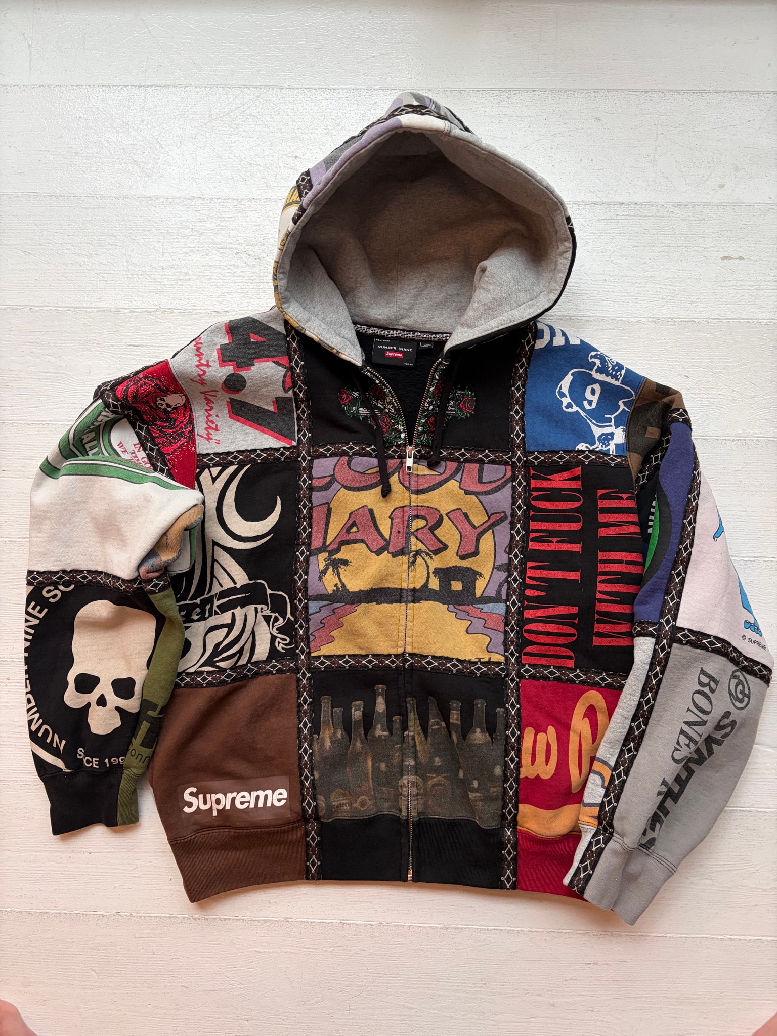 Supreme x Number (N)ine Patchwork Zip Up Hooded Sweatshirt "Multi"