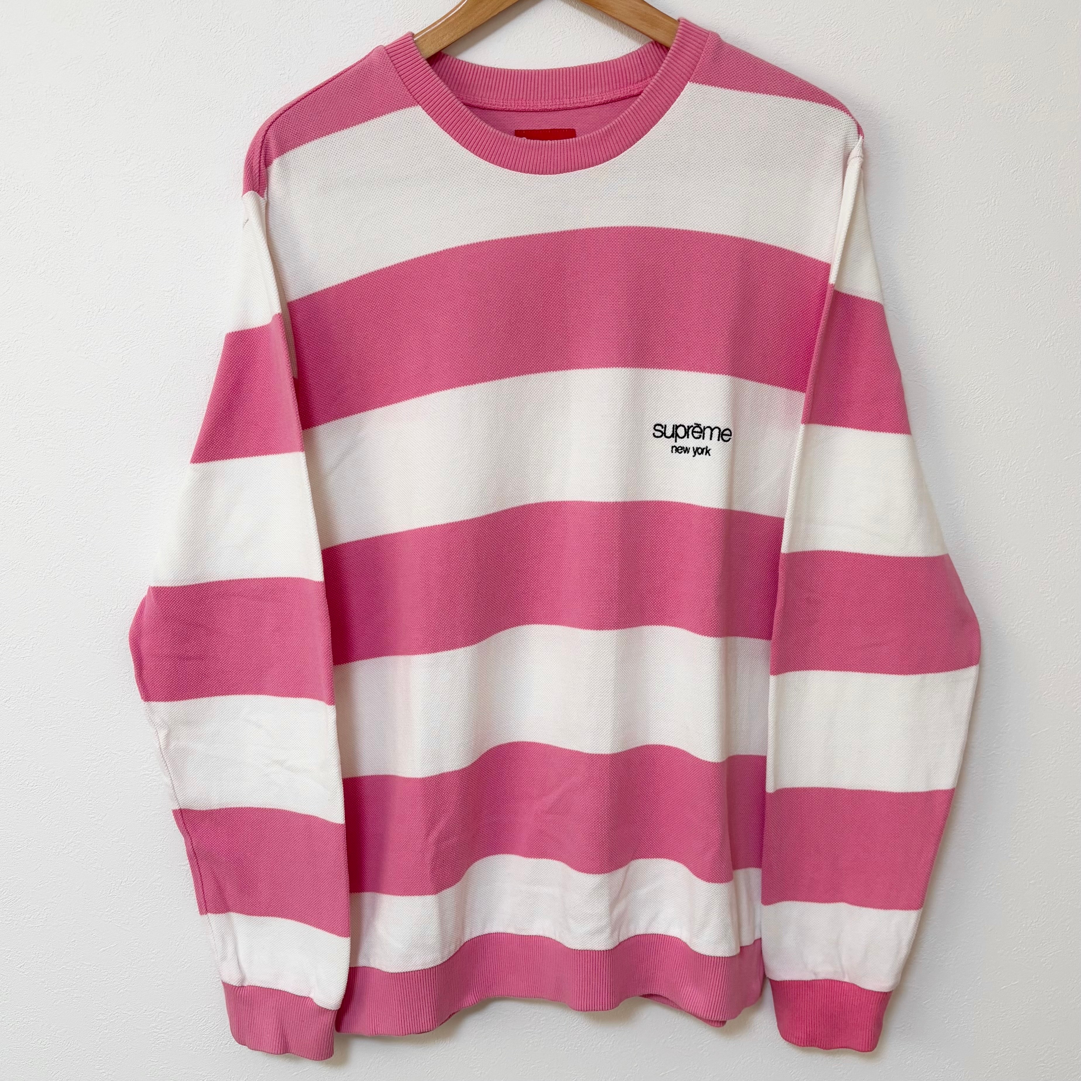 Supreme Striped Pique Logo Crewneck