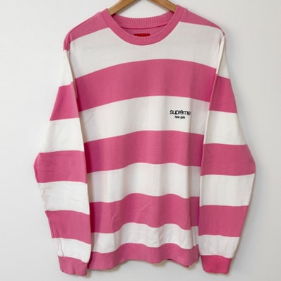Supreme Striped Pique Logo Crewneck