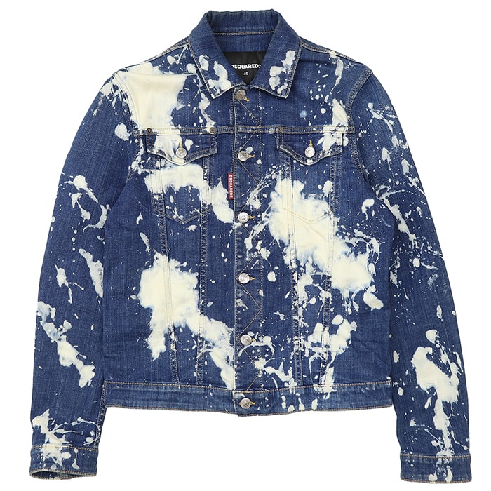 【SALE】DSQUARED2 ディースクエアード デニムジャケット サイズ 46 メンズ ブリーチ加工 ロゴ ピスネームタグ ストレッチ Gジャン アウター インディゴ イタリア製
