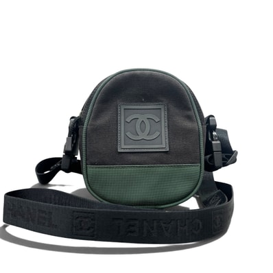 CHANEL 希少 シャネル スポーツライン ココマーク ロゴ ショルダーバッグ 8番台シリアル キャンバス ナイロン ブラック グリーン ミニバッグ ポシェット クロスボディ ヴィンテージ アンティーク Bランク 鑑定済 中古 シャネルバッグ