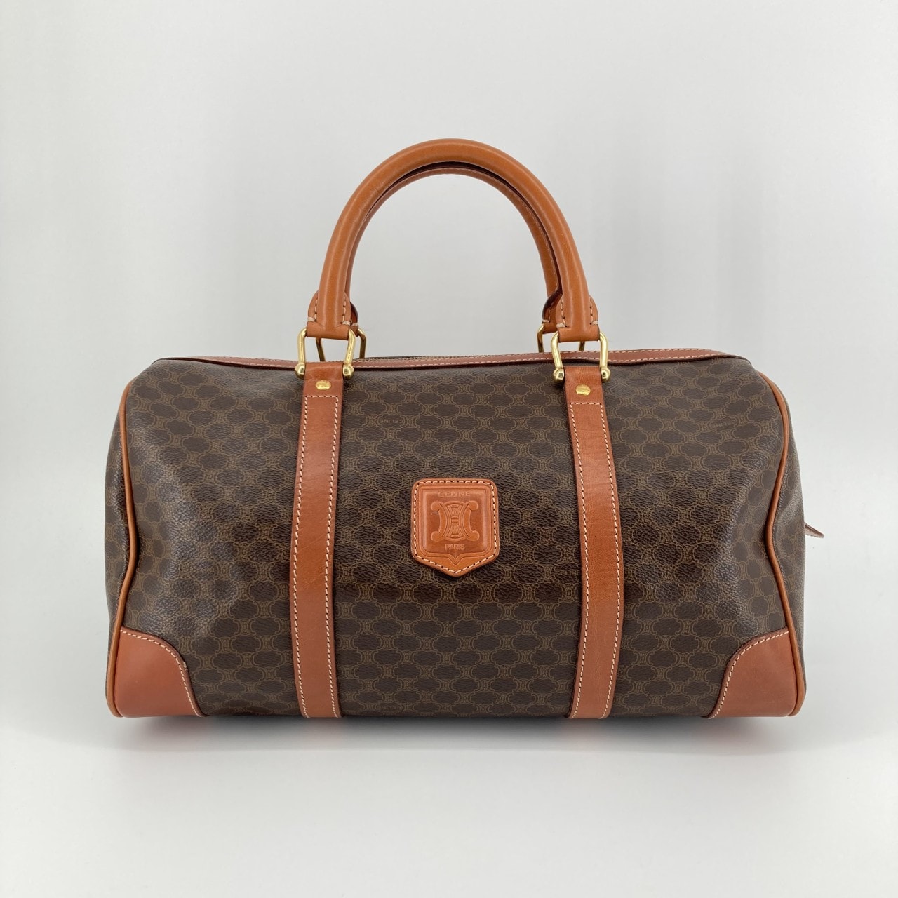 CELINE(セリーヌ) マカダム PVCコーティングキャンバス×レザー ヴィンテージ ミニボストンバッグ ブラウン