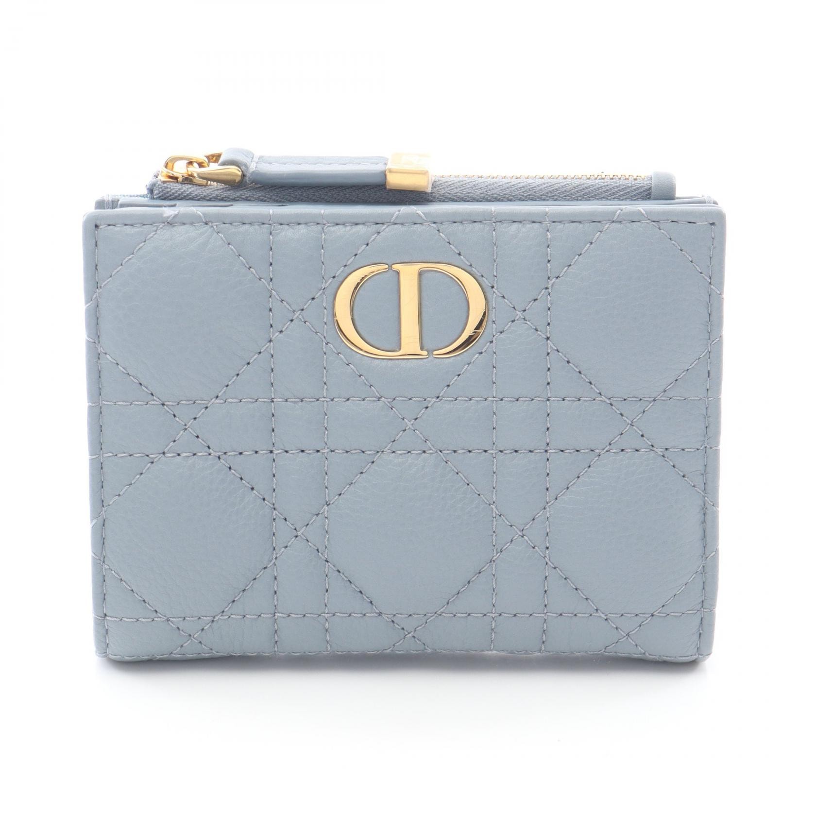 ディオール Dior Caro Dahila カナージュ 二つ折り財布 財布 レザー レディース ブルー系 【中古】