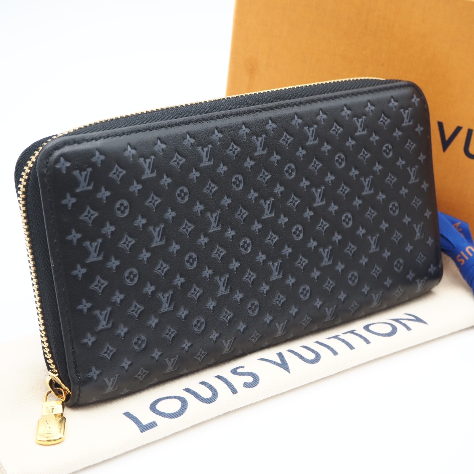 美品 LOUIS VUITTON ルイ・ヴィトン ナノグラム ジッピーウォレット M82233 長財布 ブラック グレー カーフレザー レディース