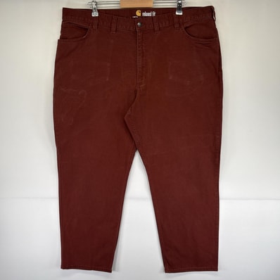 古着 カーハート Carhartt ワークパンツ ダック地 サイドポケット ワンポイントロゴ ストレッチ 作業着 w44 L32 レッド系 メンズ