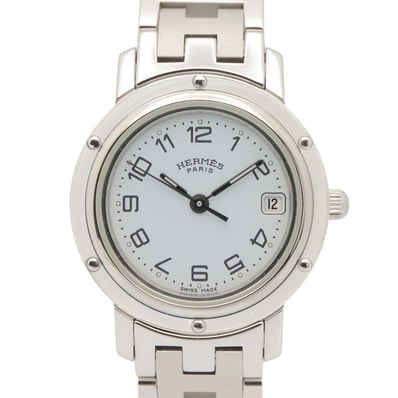 エルメス HERMES クリッパー 腕時計 時計 ステンレススチール レディース ホワイト系 CL4.210 【中古】